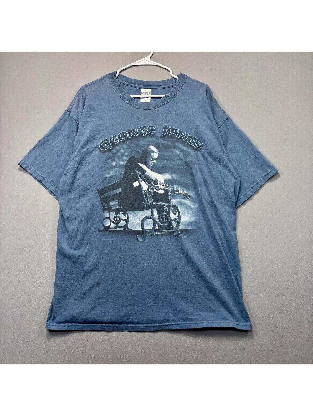 Gildan George Jones Vintage Style Graphic T-Shirt XL Blue